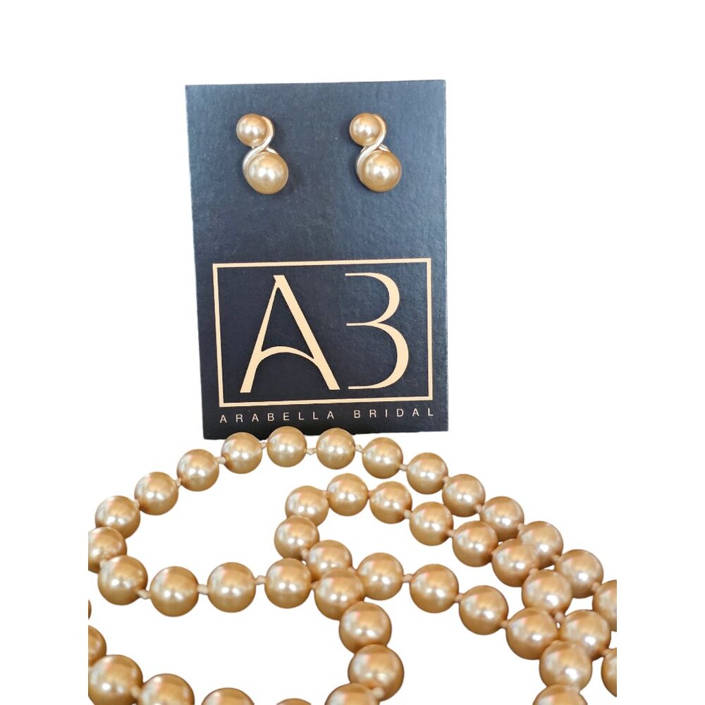 Long Faux Pearl Wrap Necklace W/Matching Earring